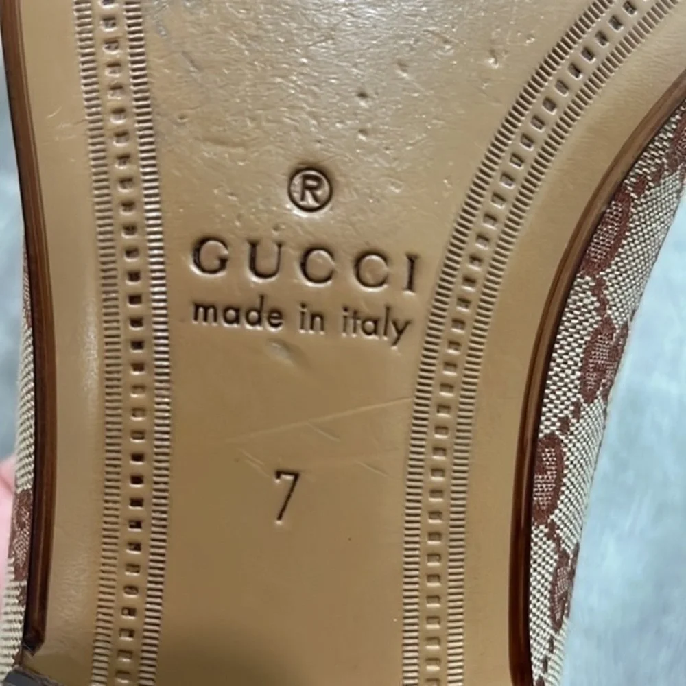 GUCCI Men’s Jordaan Brown GG Canvas Logo Horsebit Loafers Size 7